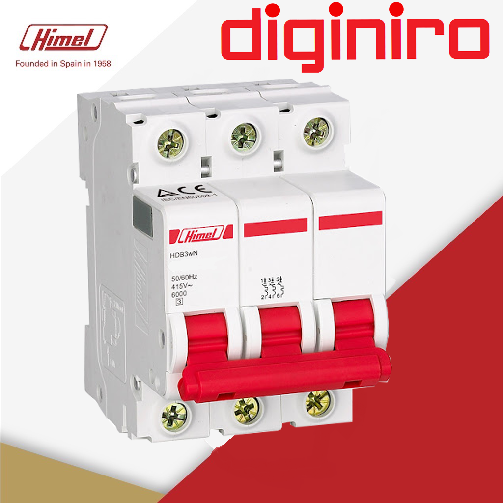 کلید مینیاتوری سه فاز هیمل در دیجی نیرو کلید مینیاتوری سه پل 2 آمپر هیمل 6KA (HIMEL) - Image 1